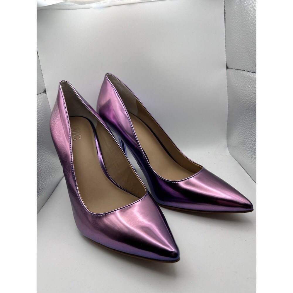 New 5.5 INC International Concepts Purple Metallic flared Heels Pumps Shiny Sz 9